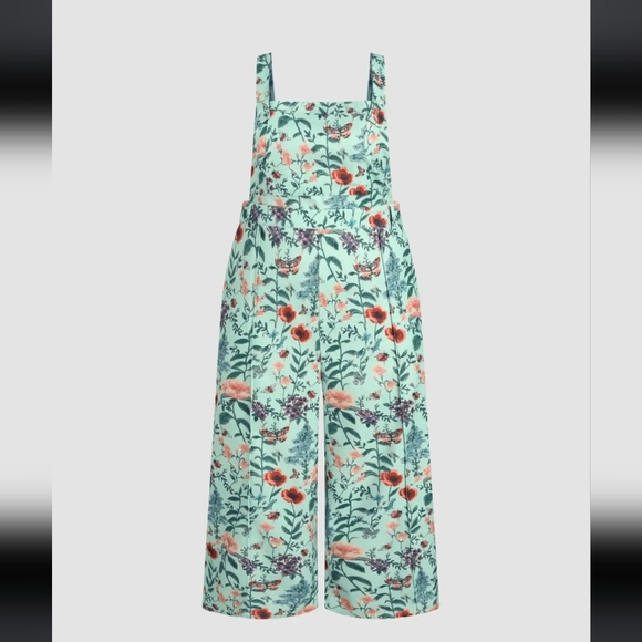 Cider Pants - Cider Floral Retro CorduroyJumpsuit in Minty Green Plus 12/14